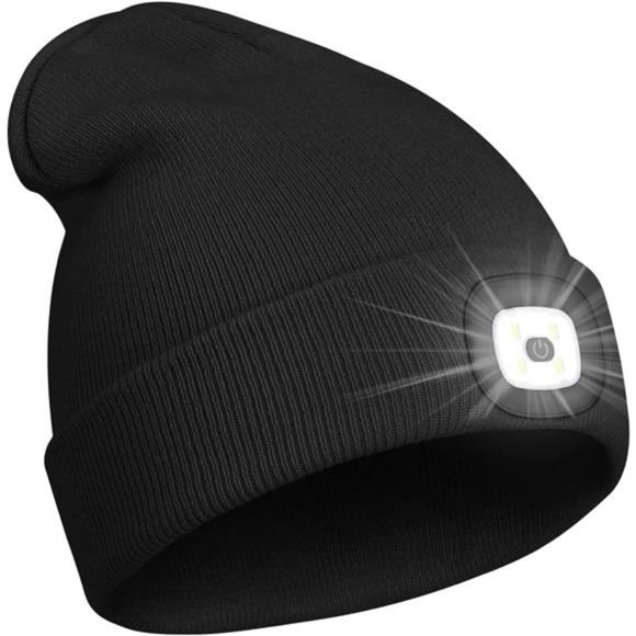 PRAVETTE Unisex Beanie Hat with Light USB Rechargeable Hand-Free 4 LED Headlamp